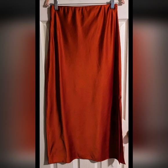 FINAL PRICE TWIN That's What I Need Red Satin Slip Skirt S Long Side Slit - Picture 2 of 5